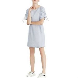 Madewell Stripe Lace-Up Sleeve Shirt Dress M Blue White